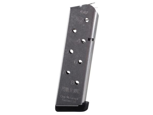 Chip McCormick Power Mag 1911 Government/Commander .45 ACP 8-Round Magazine with Base Pad- Stainless Steel- 14131