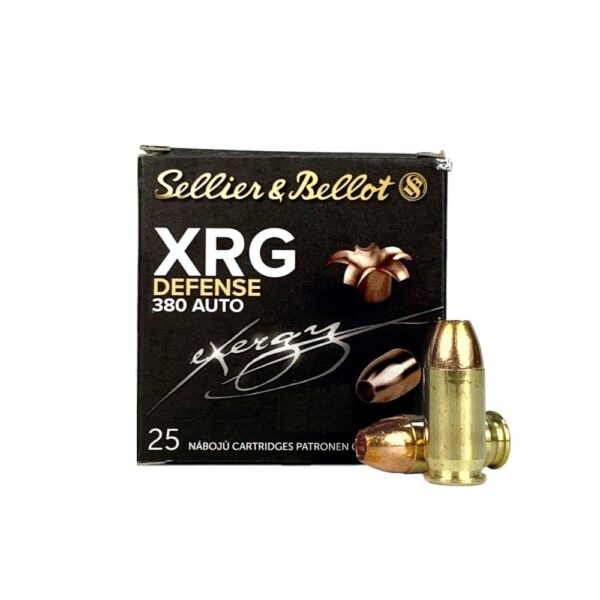 an image of the product Sellier & Bellot XRG Defense .380 ACP 77 Gr. XRG Hollow Point- Lead-Free- Box of 25 - SB380XA