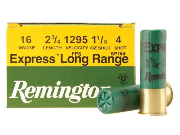 an image of the product Remington Express 16 Gauge 2-3/4" 1-1/8 oz #4 Shot- Box of 25 - SP164