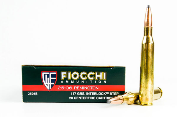 an image of the product Fiocchi Shooting Dynamics .25-06 Remington 117 Gr. Hornady Interlock BTSP- Box of 20 - 2506B