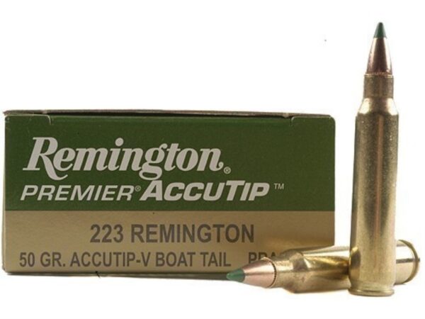 an image of the product Remington Premier Varmint .223 Remington 50 Gr. AccuTip Boat Tail- Box of 20 - PRA223RB