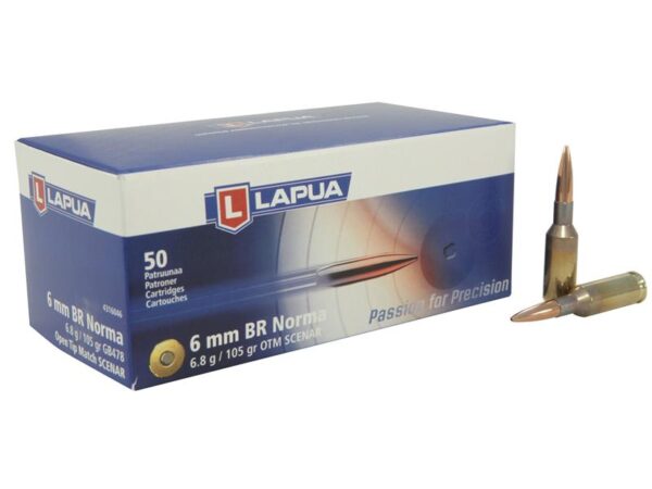 an image of the product Lapua Scenar 6mm Norma BR (Bench Rest) 105 Gr. Hollow Point Boat Tail- Box of 50 - LU4316046