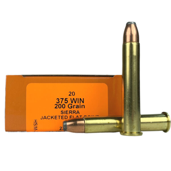 an image of the product HSM Factory Blemish .375 Winchester 200 Gr. Sierra Jacketed Flat Point- Box of 20 - 375WIN-2-FB