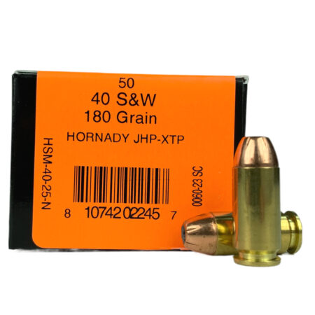 an image of the product HSM .40 S&W 180 Gr. Hornady XTP Jacketed Hollow Point- Box of 50 - 40-25-N