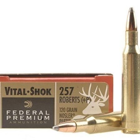 an image of the product Federal Premium Vital-Shok .257 Roberts +P 120 Gr. Nosler Partition- Box of 20 - P257B