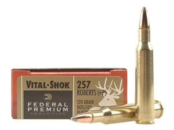 an image of the product Federal Premium Vital-Shok .257 Roberts +P 120 Gr. Nosler Partition- Box of 20 - P257B