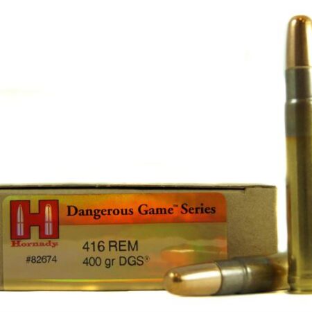 an image of the product Hornady Dangerous Game .416 Remington Magnum 400 Gr. DGS Round Nose Solid- Box of 20 - 82674