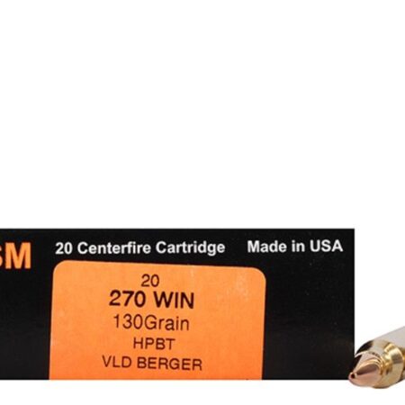 an image of the product HSM Trophy Gold .270 Winchester 130 Gr. Berger Hunting VLD Hollow Point Boat Tail- Box of 20 - 270130VLD