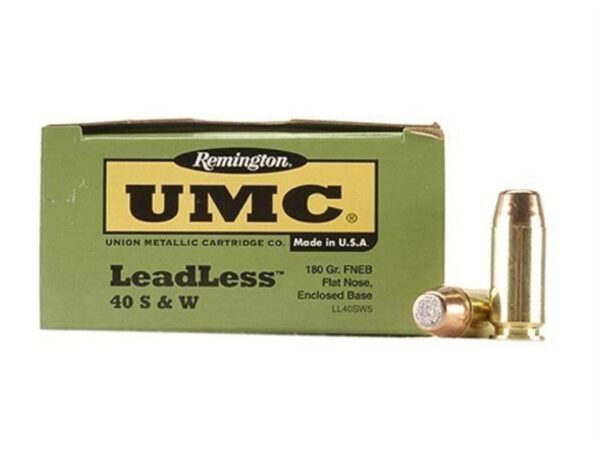 an image of the product Remington UMC LeadLess .40 S&W 180 Gr. Flat Nose Enclosed Base- Box of 50 - LL40SW5