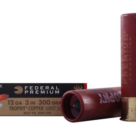 an image of the product Federal Premium Vital-Shok 12 Gauge 3" 300 Gr. Trophy Copper Tipped Sabot Slug Lead-Free- Box of 5 - P151TC