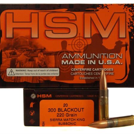 an image of the product HSM .300 AAC Blackout 220 Gr. MatchKing Hollow Point Boat Tail- Subsonic- Box of 20 - 300BLK-4-N