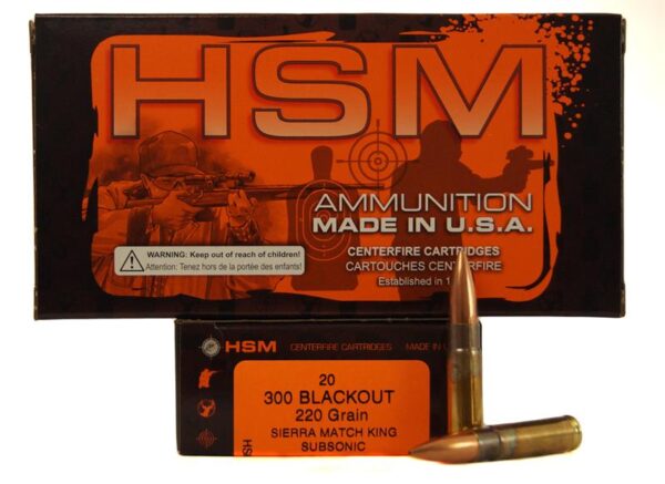 an image of the product HSM .300 AAC Blackout 220 Gr. MatchKing Hollow Point Boat Tail- Subsonic- Box of 20 - 300BLK-4-N