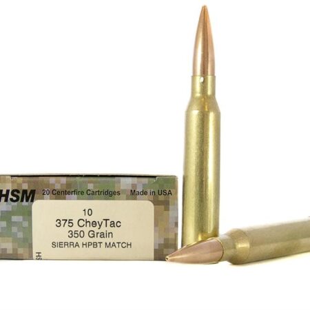 an image of a box of HSM Factory Blemish .375 CheyTac 350 Gr. Sierra MatchKing HPBT Match