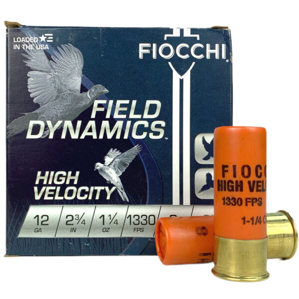 Fiocchi Field Dynamics High Velocity 12 Gauge 2-3/4" 1 1/4 Oz. #8 Shot- Box of 25- 12HV8