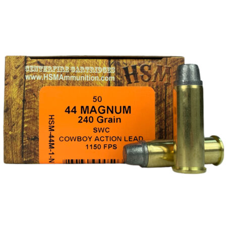 an image of the product HSM .44 Magnum 240 Gr. Semi-Wadcutter "Cowboy Action" Lead- Box of 50 - 44M-1-N