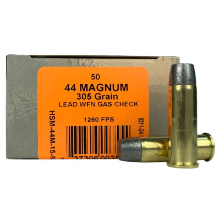 an image of the product HSM .44 Remington Magnum 305 Gr. Lead WFN Gas Check "Bear load"- Box of 50 - 44M-15-N