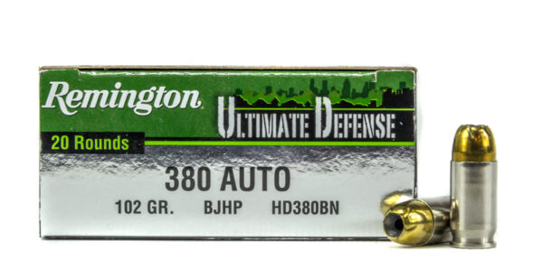 an image of the product Remington HD Ultimate Defense .380 ACP 102 Gr. Brass JHP- Box of 20 - HD380BN