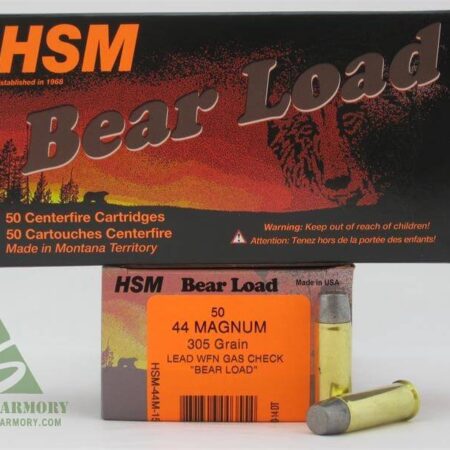 an image of the product HSM Factory Blemish .44 Remington Magnum 305 Gr. Lead WFN Gas Check "Bear load"- Box of 50 - 44M-15-N-FB