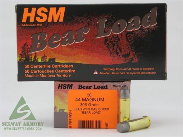 an image of the product HSM Factory Blemish .44 Remington Magnum 305 Gr. Lead WFN Gas Check "Bear load"- Box of 50 - 44M-15-N-FB