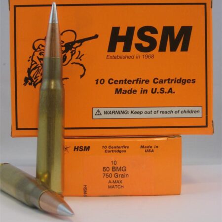 an image of the product HSM .50 BMG 750 Gr. A-Max Match- Box of 10 - 50BMG-2-N