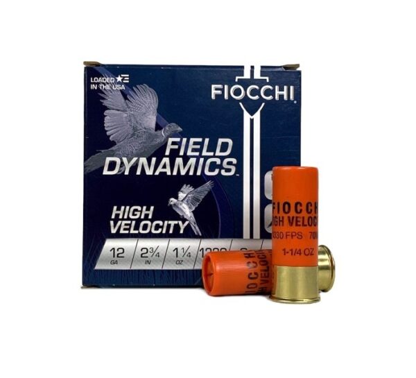 an image of the product Fiocchi Field Dynamics High Velocity 12 Gauge 2-3/4" 1-1/4 oz #9 Shot- Box of 25 - 12HV9