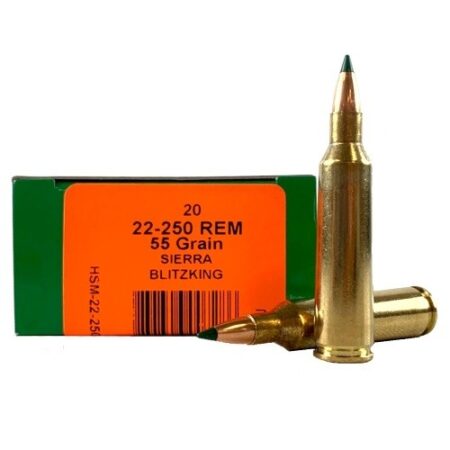 an image of the product HSM .22-250 Remington 55 Gr. Sierra Blitzking- Box of 20 - 22-250-20-N