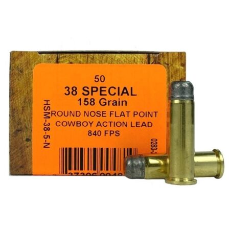 an image of the product HSM .38 Special 158 Gr. Round Nose Flat Point "Cowboy Action" Lead- Box of 50 - 38-5-N