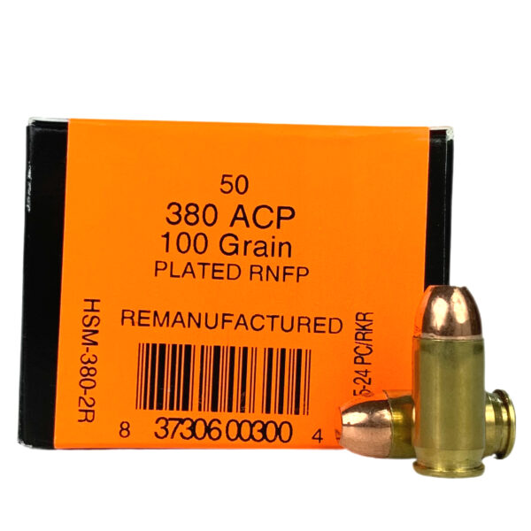 HSM .380 ACP 100 Gr. Plated RNFP- Remanufactured- Box of 50- 380-2R