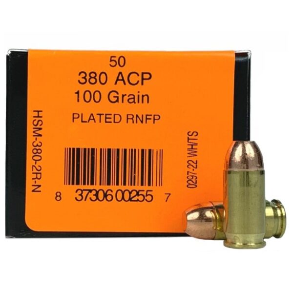 HSM .380 ACP 100 Gr. Plated Round Nose Flat Point- Box of 50- 380-2R-N