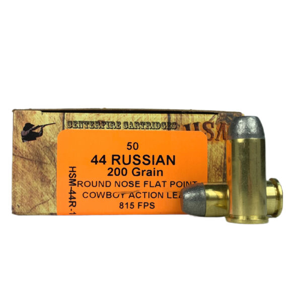 an image of the product HSM .44 Russian 200 Gr. Round Nose Flat Point "Cowboy Action" Lead- Box of 50 - 44R-1-N