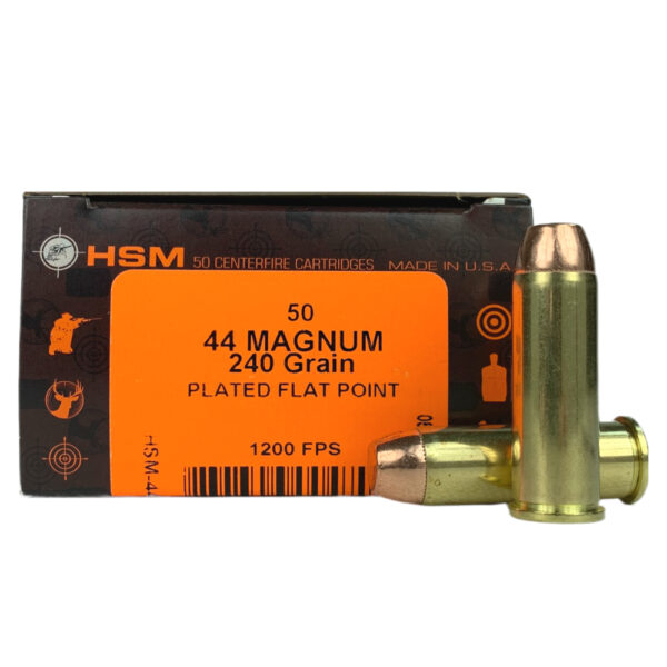 an image of the product HSM .44 Magnum 240 Gr. Plated Flat Point- Box of 50 - 44M-6R-N