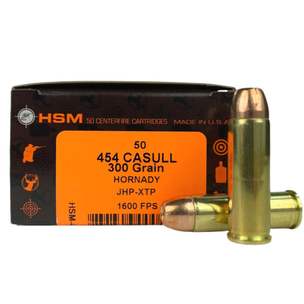 an image of the product HSM .454 Casull 300 Gr. Hornady XTP JHP- Box of 50 - 454C-1-N