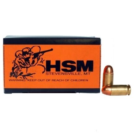 an image of a box of HSM Factory Blemish .45 ACP 230 Gr. Plated Round Nose- 45A-12R-N