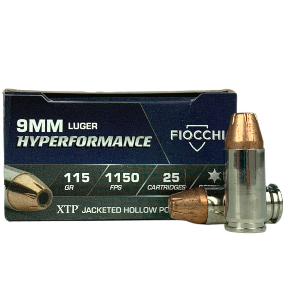 Fiocchi Hyperformance 9mm Luger 115 Gr. Hornady XTP JHP- Box of 25- 9XTP25