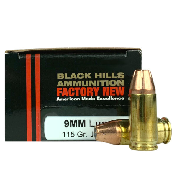 an image of the product Black Hills 9mm Luger +P 115 Gr. JHP- Box of 20- D9N820