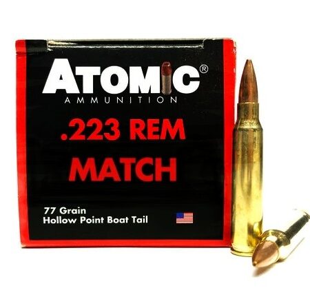 an image of the product Atomic Match .223 Remington 77 Gr. Hollow Point Boat Tail Match- Box of 50 - A00427