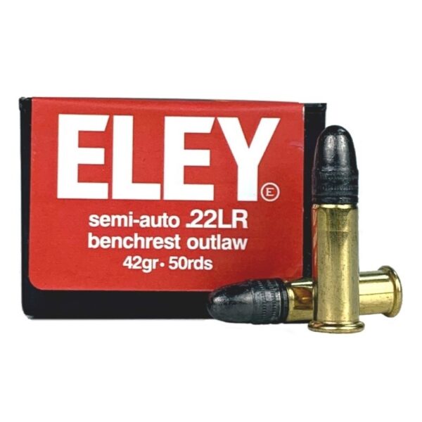 an image of the product Eley Semi-Auto Benchrest Outlaw .22 Long Rifle 42 Gr. Round Nose- Box of 50 - A02320