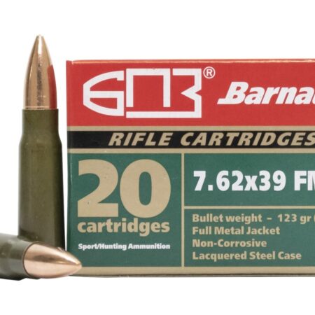 an image of the product Barnaul 7.62x39mm 123 Gr. FMJ (Bi-Metal)- Box of 20 - B762FMJ