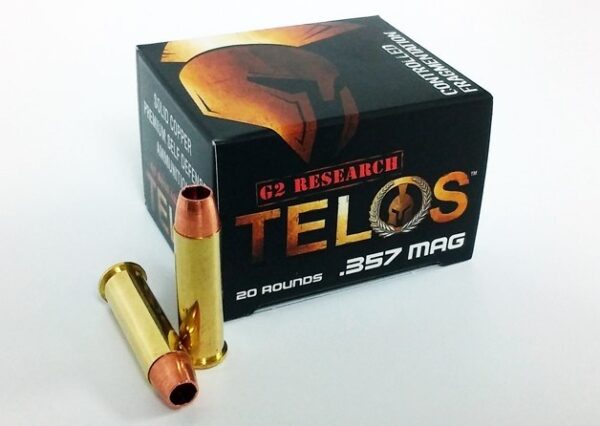 an image of the product G2 Research Telos .357 Magnum 105 Gr. Solid Copper Fragmenting Projectile- Lead Free- Box of 20 - G00626