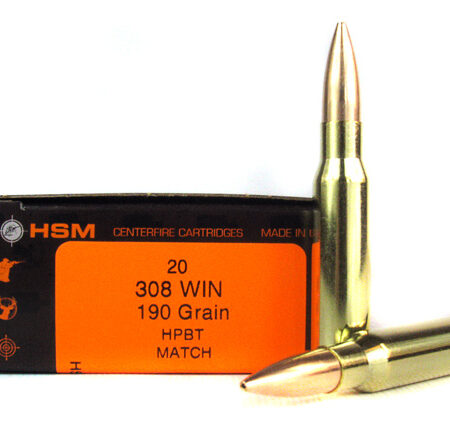 an image of the product HSM .308 Winchester 190 Gr. Sierra MatchKing Hollow Point Boat Tail Match- Box of 20 - 308-17-N