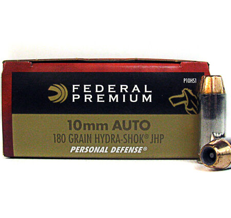 an image of the product Federal Premium 10mm Auto 180 Gr. Personal Defense Hydra-Shok JHP - Box of 20 - P10HS1