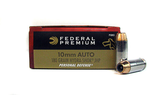 an image of the product Federal Premium 10mm Auto 180 Gr. Personal Defense Hydra-Shok JHP - Box of 20 - P10HS1