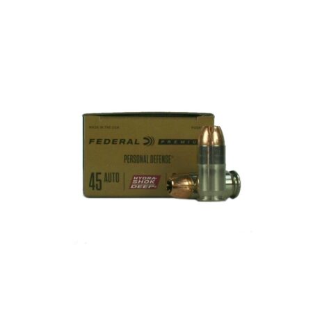 an image of the product Federal Premium Personal Defense .45 ACP 210 Gr. Hydra-Shok DEEP Jacketed Hollow Point- Box of 20 - P45HSD1