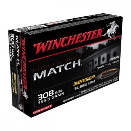 an image of the product Winchester Match .308 Winchester 155.5 Gr. Berger FullBore Hollow Point- Box of 20 - S308MB