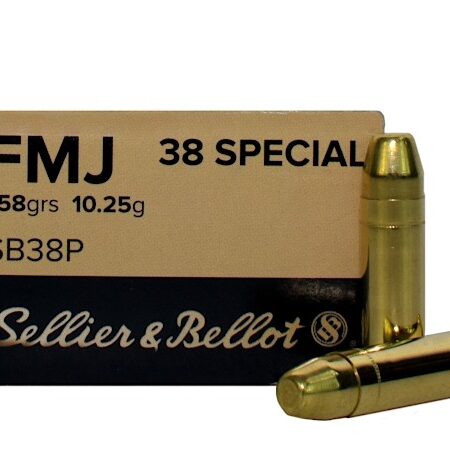 an image of a box of Sellier & Bellot .38 Special 158 Gr. Full Metal Jacket- SB38P