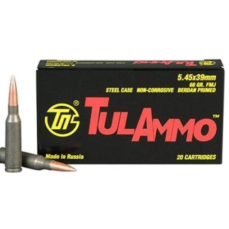 an image of the product Tulammo 5.45x39mm 60 Gr. Full Metal Jacket (Bi-Metal) Steel Case Berdan Primed- Box of 20 - TA5456001