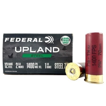 an image of the product Federal Upland Steel 12 Gauge 2-3/4" 1-1/8 oz #7-1/2 Shot- Lead Free- Box of 25 - USH1275