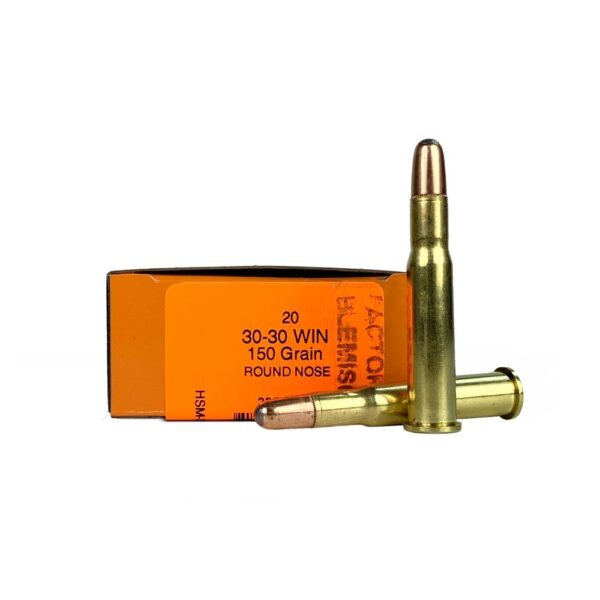 an image of the product HSM Factory Blemish .30-30 Winchester 150 Gr. Round Nose Soft Point- Box of 20 - 30-30-7-N-FB