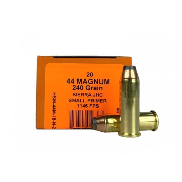 an image of the product HSM Pro Pistol .44 Magnum 240 Gr. Sierra Jacketed Hollow Cavity(Small Primer)- Box of 20 - 44M-18-N-20