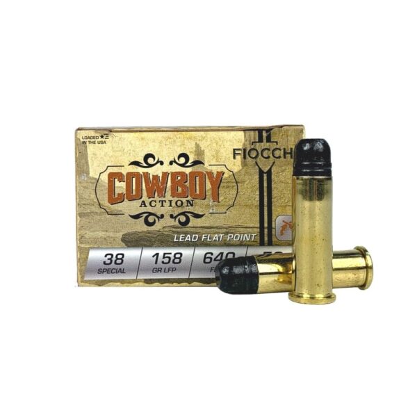 an image of the product Fiocchi Cowboy Action .38 Special 158 Gr. Coated Lead Flat Point- Box of 50 - 38CA